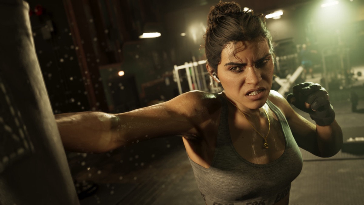 Lucia Caminos training at a boxing gym — GTA 6
